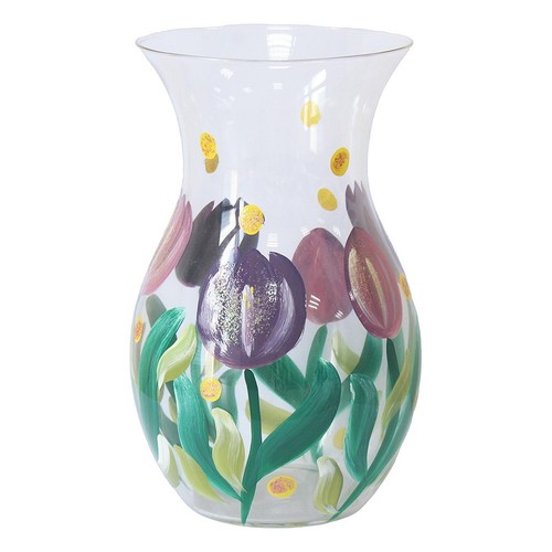 Floral glass vase handpainted - vase,