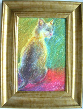 Cat Framed Original Oil Pastel