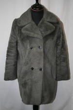 Vtg 70's Model grey acrylic pile double breasted coat jacket size medium revival