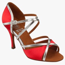 SupaDance Style 1073 - Red Satin Latin Dance Sandals Regular Fit 8cm Heel UK 3.5