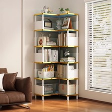 6Tier Storage Rack Corner L-shaped Bookcase Moistureproof Double-Sided Organizer