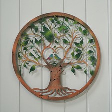 Green & Rustic "Love Birds" Tree Hanging Metal Wall Art - 40cm