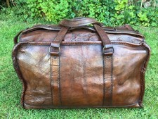 Vintage army old Leather Hold-all Bag Handbag Hand Luggage Gym Kit Unisex case