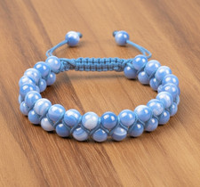 Aquamarine Blue Double Strand Bracelet 6mm Beads Adjustable Handmade Gemstone