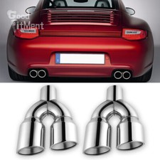 For Porsche 911 Dual Exhaust Pipe Tip 2.5" In 3.5'' Out 9.5'' Length Double Wall