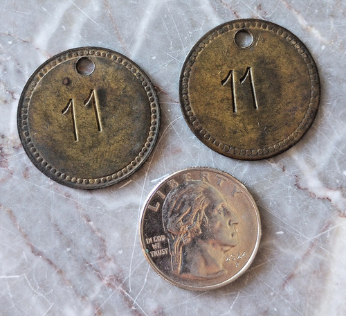 Antique 1880s brass key tags - antique,