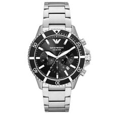 New EMPORIO ARMANI DIVER AR11360 Black Dial Silver Strap Tone Men Chrono Watch