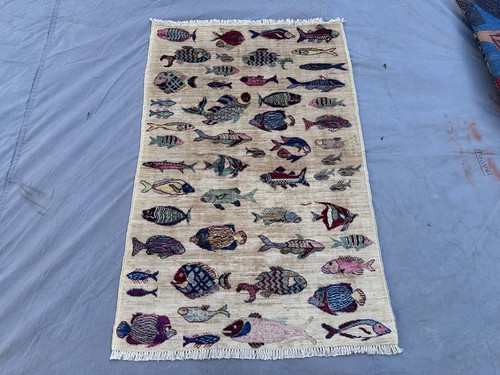 Afghan fish rug 3x5 hand - afghan,