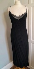ZARA SIZE L UK 12 BLACK BIAS CUT EYELASH LACE DETAIL MIDI BACKLESS SLIP DRESS