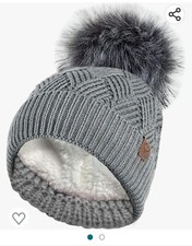 ladies rock jock chunky diamond cable knit hat thermal teddy fleece lining