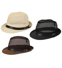 Straw Sun Hat Trilby Panama Fedora Breathable Mesh Mens Ladies Summer Size NEW