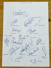 Hand Signed A4 Team Sheet -