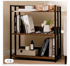 Costway 3 Shelf Rustic Brown Bookshelf