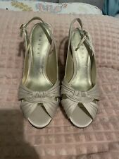 Debut Champagne Beige Shimmer Peep Toe Sling back Court Shoes Heels UK Size 4 GC