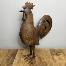 Rusty Metal Cockerel Ornament - Large Decorative Chicken/Rooster - Rustic Decor
