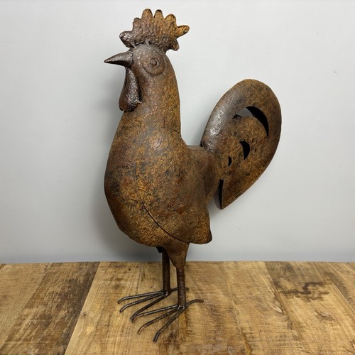 Rusty metal cockerel ornament - cockerel,