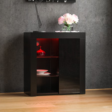 SALE 1 Door Sideboard LED Storage Cupboard Cabinet Buffet High Gloss Black
