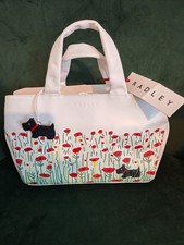 NEW With Tags Radley White Leather POPPY FIELDS Grab Bag Signature Ltd Edition