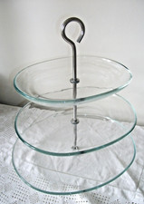 ATTRACTIVE  CONTEMPORARY THREE TIER OVAL GLASS  CAKE STAND
