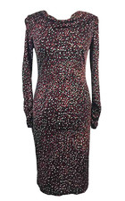 GHOST Cowl Neck Sheath Dress UK 8 Stretch Black Red Viscose Ruched Cuffs BNWOT