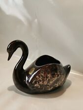 Kernewek Cornwall Pottery Brown Glazed Swan Pot Plant Holder Ornament Vintage 
