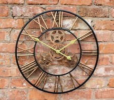 Large Outdoor Clock skeleton Giant Open Face Home Shabby Chic Decor COGS GOLD
