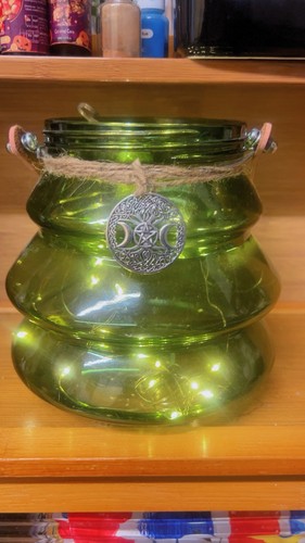 Upcycled large green glass jar - large,