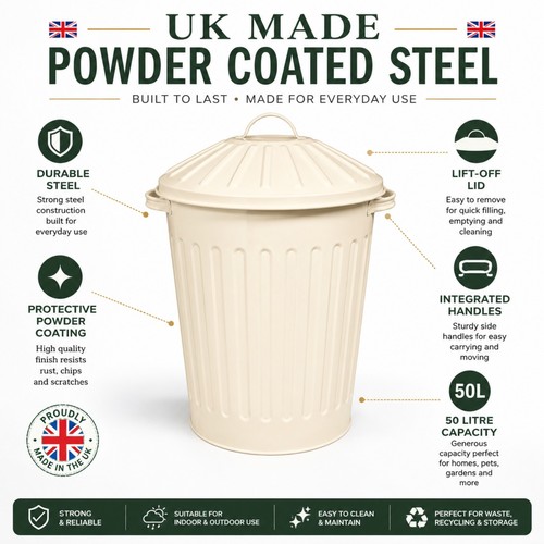 50l cream metal bin with - cream,