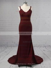 Prom DressTrumpet/Mermaid Sweep Train Applique Lace Jersey V-neck deep red UK 6