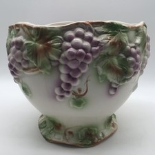 Large Vintage Majolica Style Ceramic Grape & Vine Jardiniere Planter