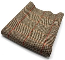 Beige Red Wool Fabric Check Remnant Wool Cushions Patchwork 2.80m x 50cm 400g