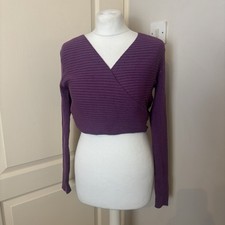 Shein Size Large Surplice Neck Wrap Longsleeve Rib-Knit Purple Cropped Top Faux