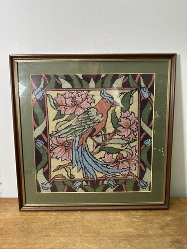 Vintage bird flower crewel - vintage,
