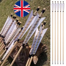 12X 32" Wooden Arrows 5" Feathers Traditional Bow Longbow Archery Target Hunting