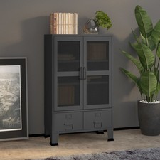 Anthracite Metal Industrial Storage Cabinet 70x40x115cm, 2 Mesh Doors, Shelves