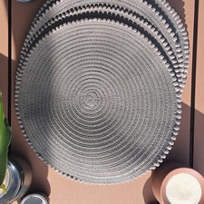 Round Pom Pom Placemats Set Of 4 Table Mats Dining Tableware - Light Grey