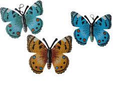 3 x Realistic Butterfly Metal Garden Wall Hanging Fence Ornament Decoration 18cm