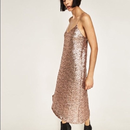 Zara nude pink long sequined - pink,