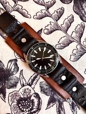 Vintage Military RAF Pilot French Navy Genuine Leather Cuff Watch Unique Rare