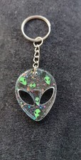 Clear With Glitter And Little Alien Head In One Big Alien Head Keyring 