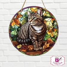 Tabby Cat Suncatcher Hanging Decoration Stained Glass Effect Acrylic Window Gift