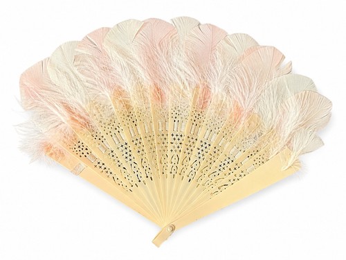 Antique celluloid feather fan - celluloid,