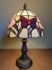 Tiffany Style Stained Glass Table Lamp with Butterfly and Floral Design 35cm