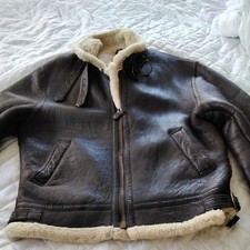 Mens Leather Sheepskin Flying Jacket Large Used