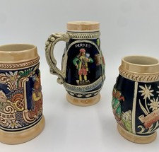 Vintage German Beer Steins Collectable Set Of 3  - 1970’s Stoneware Tankards