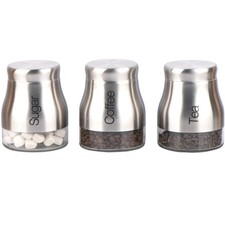 SET OF 3 KITCHEN STORAGE CANISTERS TEA COFFEE SUGAR