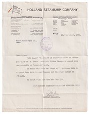 1960 Hull LETTER - Holland Steamship Company - Rolls Royce Interest - B75