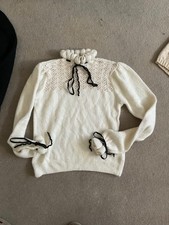 Bnwot ZARA CREAM black tie JUMPER top SIZE S 8 ruffle neck