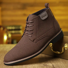 Men's Black Business Casual Shoes - Retro Mid-Top Lace-Up Pointed Toe