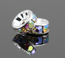 Rhinestone Crystal Rondelle Spacer Beads Silver Plated for Jewellery Making AAA